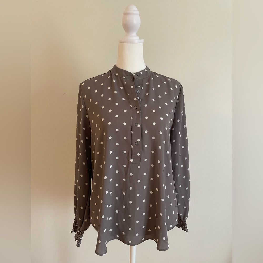 Loft Outlet Blouse/Top, Gray and White Polka Dot, Womens MP
